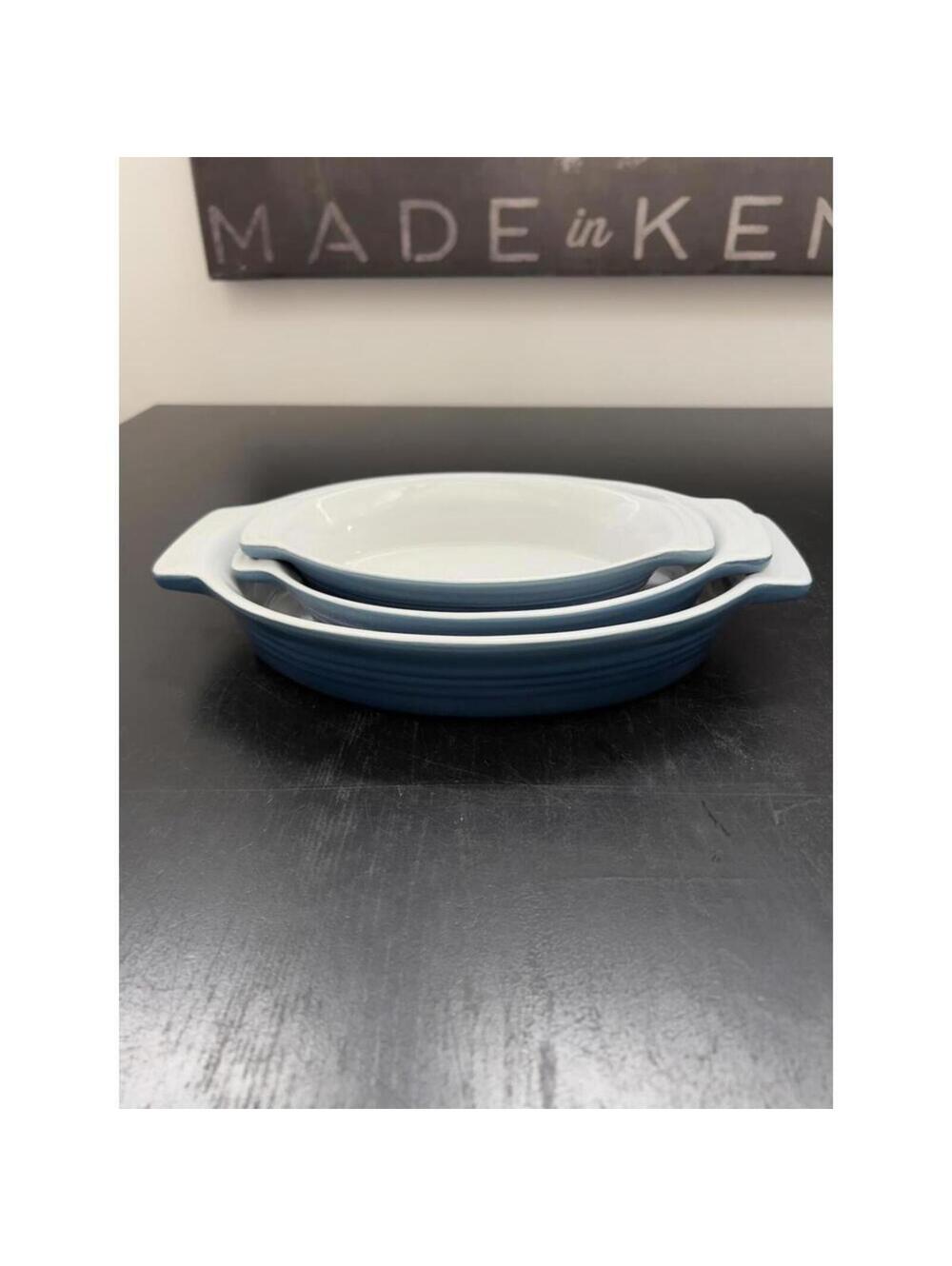 Set of 3 Gradient Blue and White Ceramic‎ 12" 10" 9" Baking Dishes